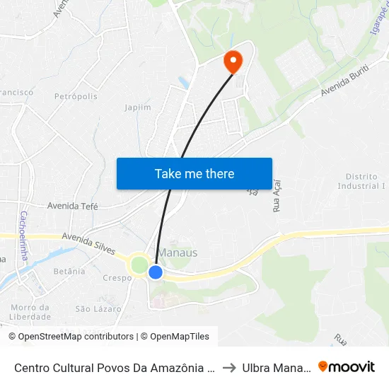 Centro Cultural Povos Da Amazônia B/C to Ulbra Manaus map