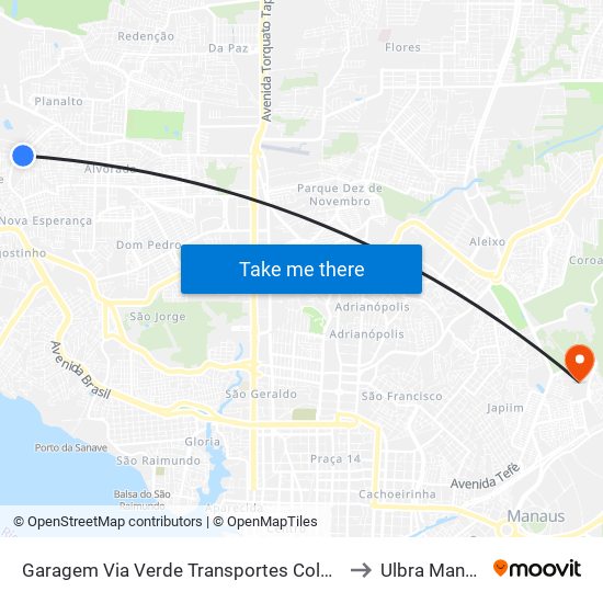 Garagem Via Verde Transportes Coletivos to Ulbra Manaus map
