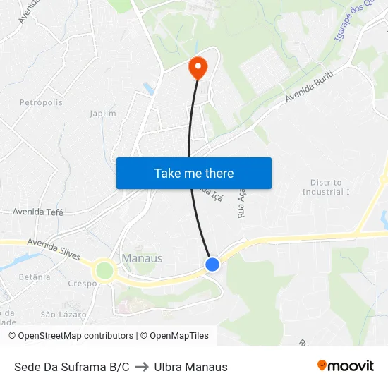 Sede Da Suframa B/C to Ulbra Manaus map