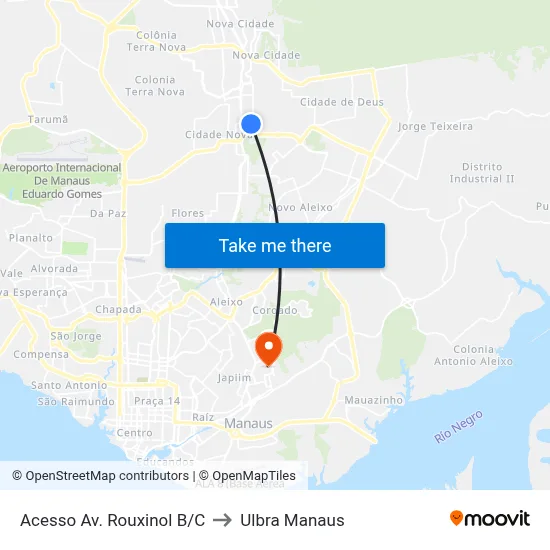 Acesso Av. Rouxinol B/C to Ulbra Manaus map