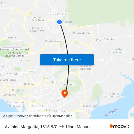 Avenida Margarita, 1315 B/C to Ulbra Manaus map