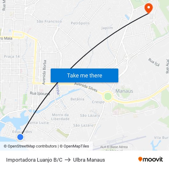Importadora Luanjo B/C to Ulbra Manaus map