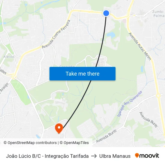 João Lúcio B/C - Integração Tarifada to Ulbra Manaus map