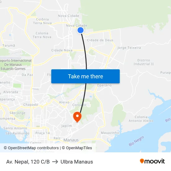 Av. Nepal, 120 C/B to Ulbra Manaus map