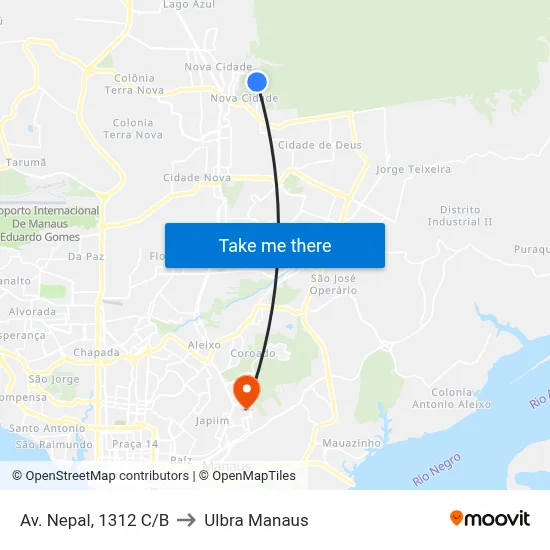 Av. Nepal, 1312 C/B to Ulbra Manaus map