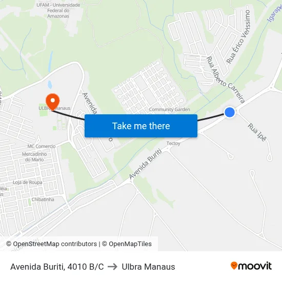 Avenida Buriti, 4010 B/C to Ulbra Manaus map