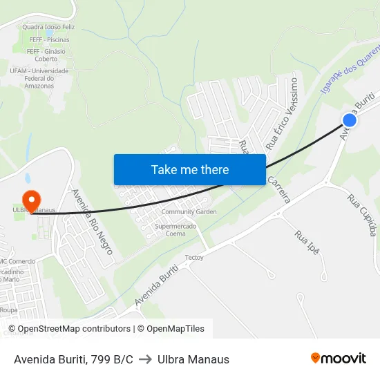 Avenida Buriti, 799 B/C to Ulbra Manaus map