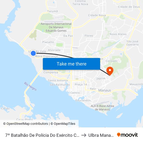 7º Batalhão De Polícia Do Exército C/B to Ulbra Manaus map