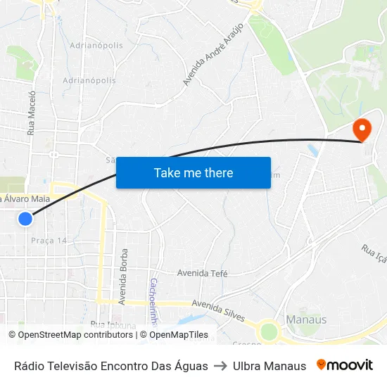 Rádio Televisão Encontro Das Águas to Ulbra Manaus map