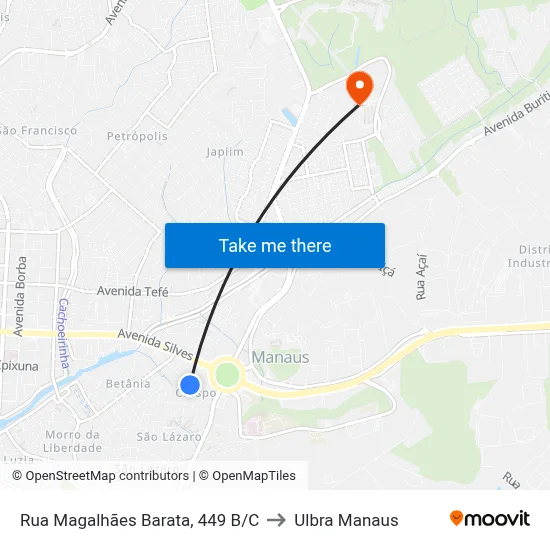 Rua Magalhães Barata, 449 B/C to Ulbra Manaus map