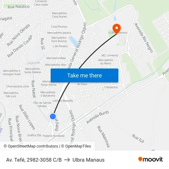 Av. Tefé, 2982-3058 C/B to Ulbra Manaus map