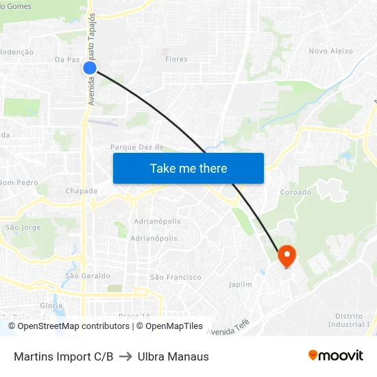 Martins Import C/B to Ulbra Manaus map
