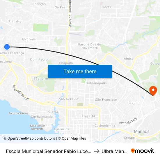 Escola Municipal Senador Fábio Lucena C/B to Ulbra Manaus map