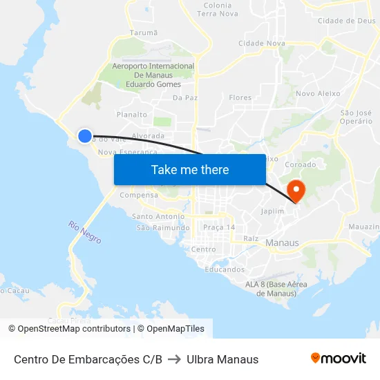Centro De Embarcações C/B to Ulbra Manaus map