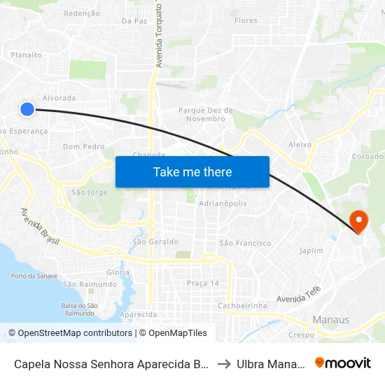Capela Nossa Senhora Aparecida B/C to Ulbra Manaus map