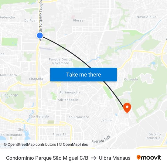 Condomínio Parque São Miguel C/B to Ulbra Manaus map