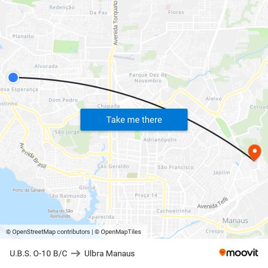 U.B.S. O-10 B/C to Ulbra Manaus map