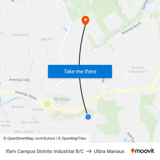 Ifam Campus Distrito Industrial B/C to Ulbra Manaus map
