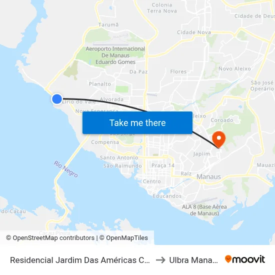 Residencial Jardim Das Américas C/B to Ulbra Manaus map