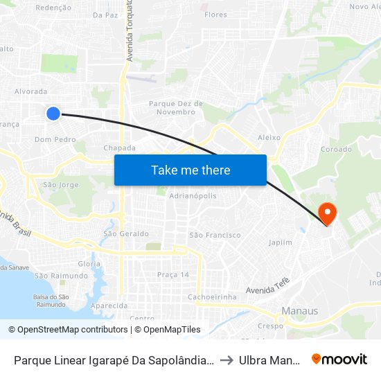 Parque Linear Igarapé Da Sapolândia B/C to Ulbra Manaus map