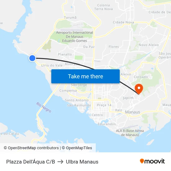 Plazza Dell'Áqua C/B to Ulbra Manaus map