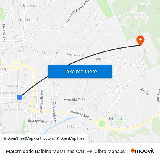 Maternidade Balbina Mestrinho C/B to Ulbra Manaus map