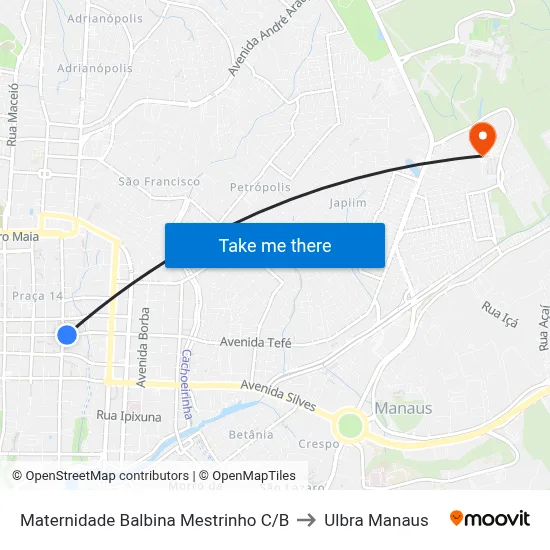 Maternidade Balbina Mestrinho C/B to Ulbra Manaus map