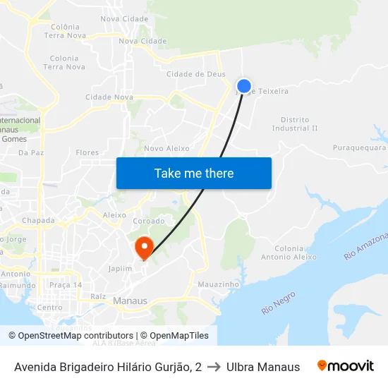 Avenida Brigadeiro Hilário Gurjão, 2 to Ulbra Manaus map