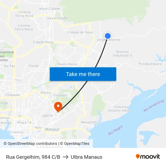 Rua Gergelhim, 984 C/B to Ulbra Manaus map