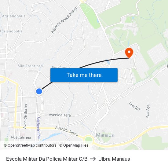 Escola Militar Da Polícia Militar C/B to Ulbra Manaus map