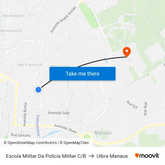 Escola Militar Da Polícia Militar C/B to Ulbra Manaus map