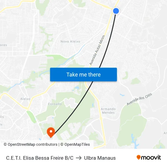 C.E.T.I. Elisa Bessa Freire B/C to Ulbra Manaus map
