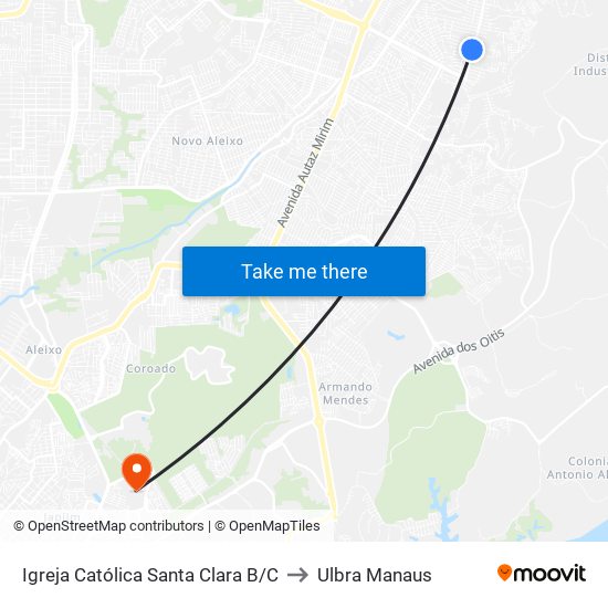 Igreja Católica Santa Clara B/C to Ulbra Manaus map