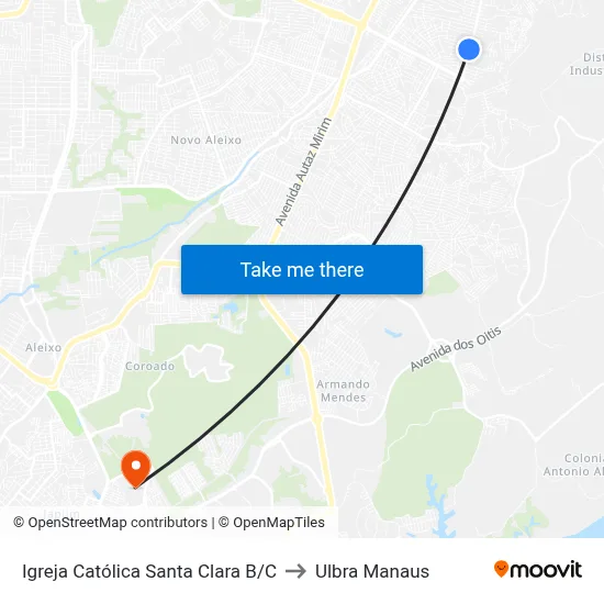 Igreja Católica Santa Clara B/C to Ulbra Manaus map