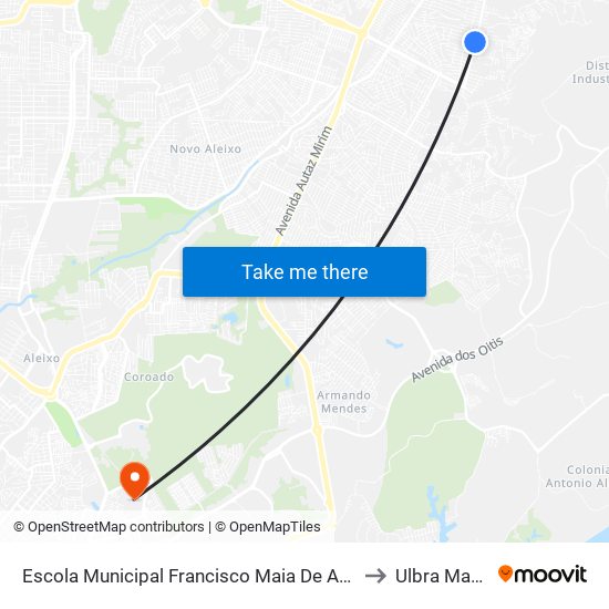 Escola Municipal Francisco Maia De Amorim B/C to Ulbra Manaus map