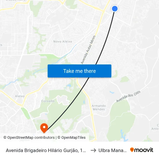 Avenida  Brigadeiro Hilário Gurjão, 1495 to Ulbra Manaus map