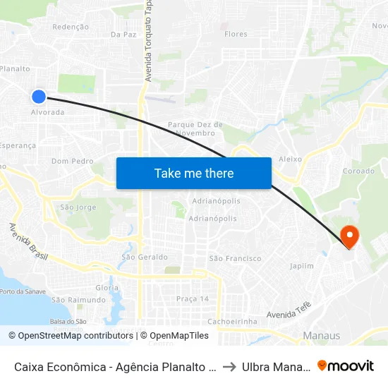 Caixa Econômica - Agência Planalto C/B to Ulbra Manaus map