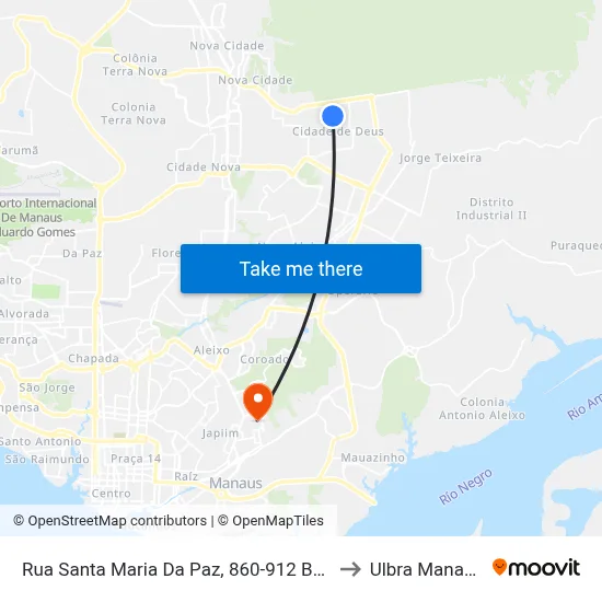 Rua Santa Maria Da Paz, 860-912 B/T to Ulbra Manaus map