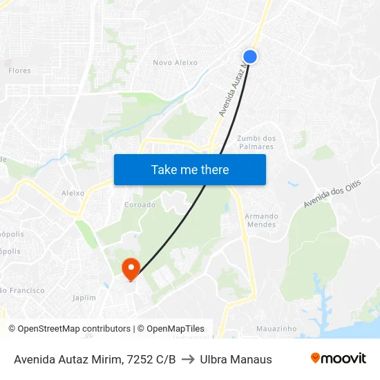 Avenida Autaz Mirim, 7252 C/B to Ulbra Manaus map