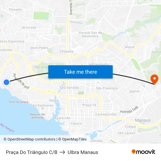 Praça Do Triângulo C/B to Ulbra Manaus map