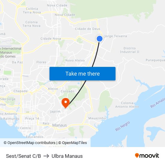 Sest/Senat C/B to Ulbra Manaus map