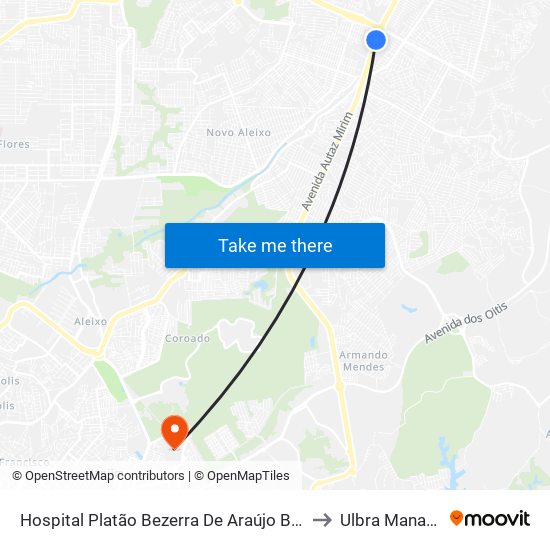 Hospital Platão Bezerra De Araújo B/C to Ulbra Manaus map