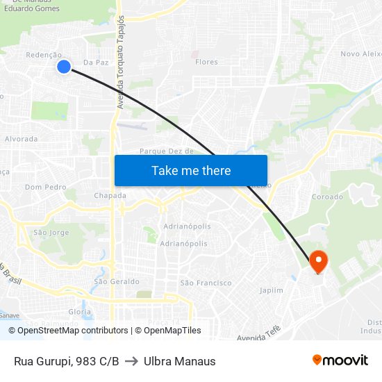 Rua Gurupi, 983 C/B to Ulbra Manaus map