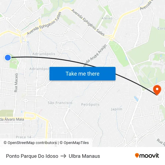 Ponto Parque Do Idoso to Ulbra Manaus map