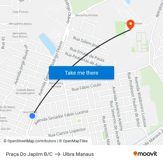 Praça Do Japiim B/C to Ulbra Manaus map