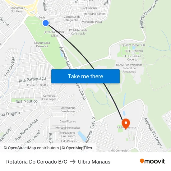 Rotatória Do Coroado B/C to Ulbra Manaus map
