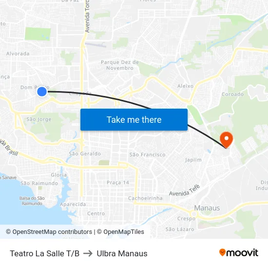 Teatro La Salle T/B to Ulbra Manaus map
