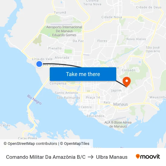 Comando Militar Da Amazônia B/C to Ulbra Manaus map