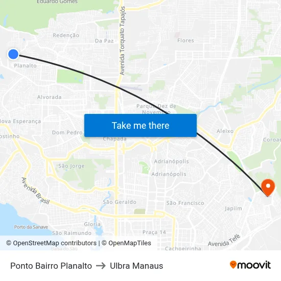 Ponto Bairro Planalto to Ulbra Manaus map