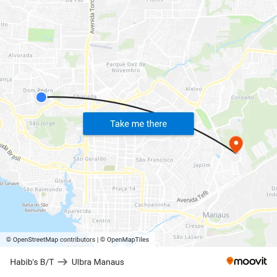 Habib's B/T to Ulbra Manaus map